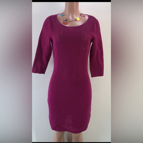 Lauren Ralph Lauren Dress Women's fuchsia Pink 3/4 Sleeves knitted fitte… - Picture 3 of 16